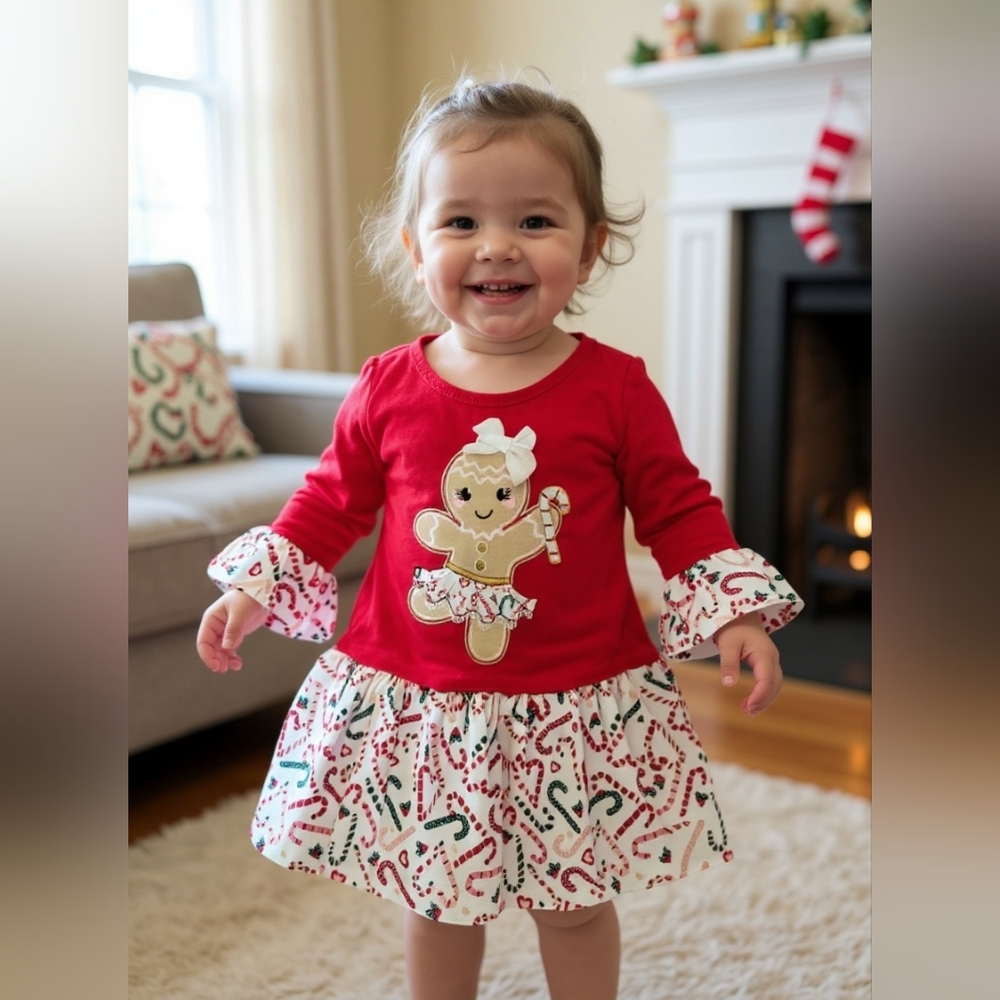 NWT Little Lass Gingerbread Girl Christmas Dress Size 12 months